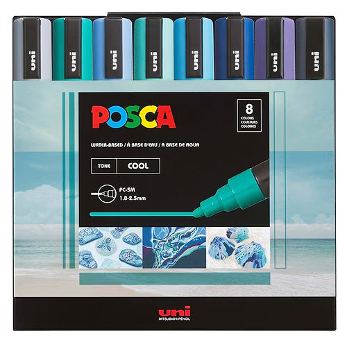 posca by uniball - 5M - סט 8 יח' טושים אקריליים לציור פוסקה דגם COOL עובי 1.8-2.5 מ"מ