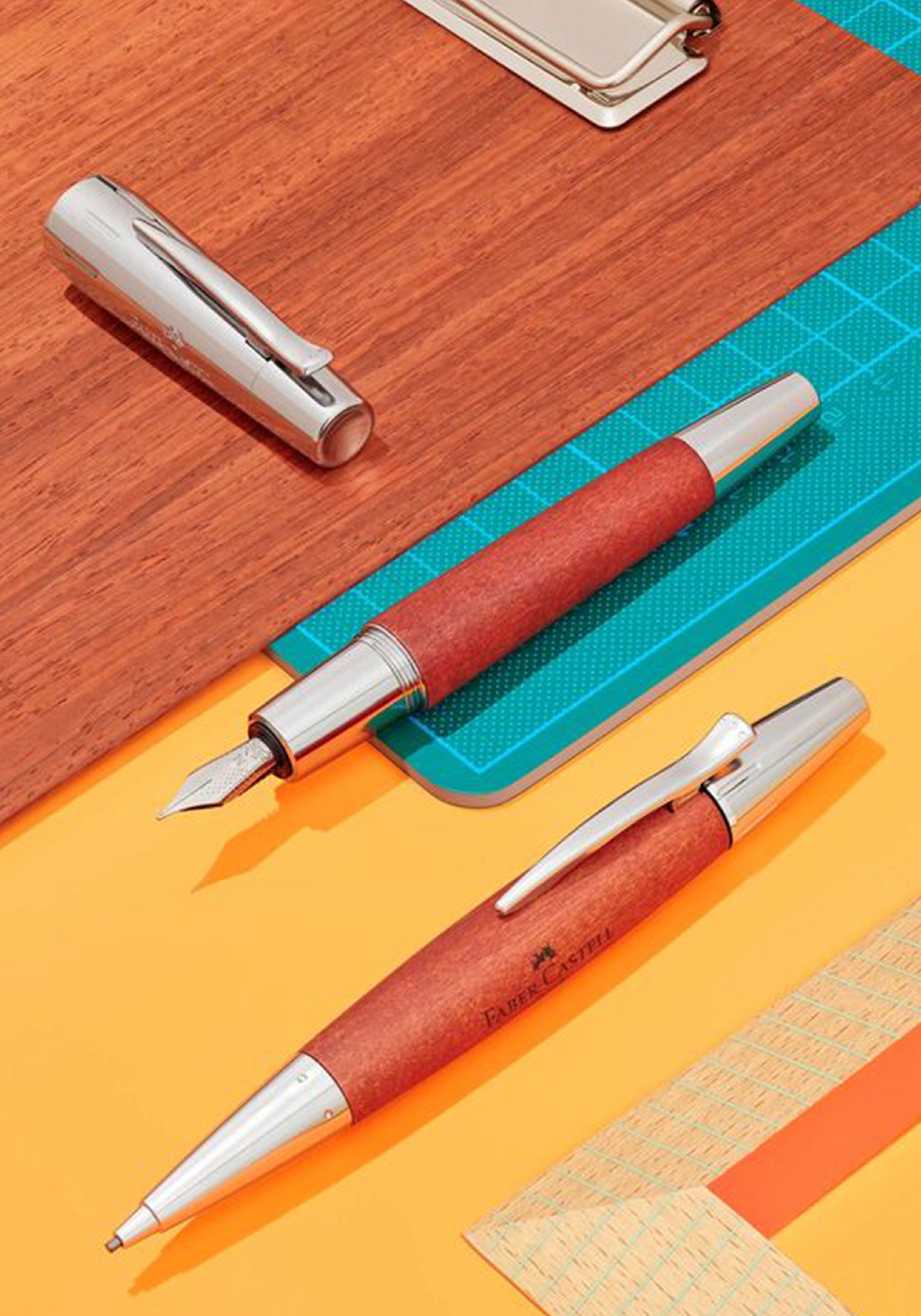 עט נובע מעץ אגס משולב כרום | Faber Castell E-Motion Pearwood