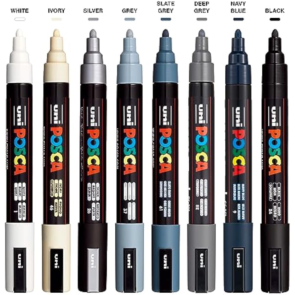 posca by uniball - 5M - סט 8 יח' טושים אקריליים לציור פוסקה דגם MONOTONE עובי 1.8-2.5 מ"מ