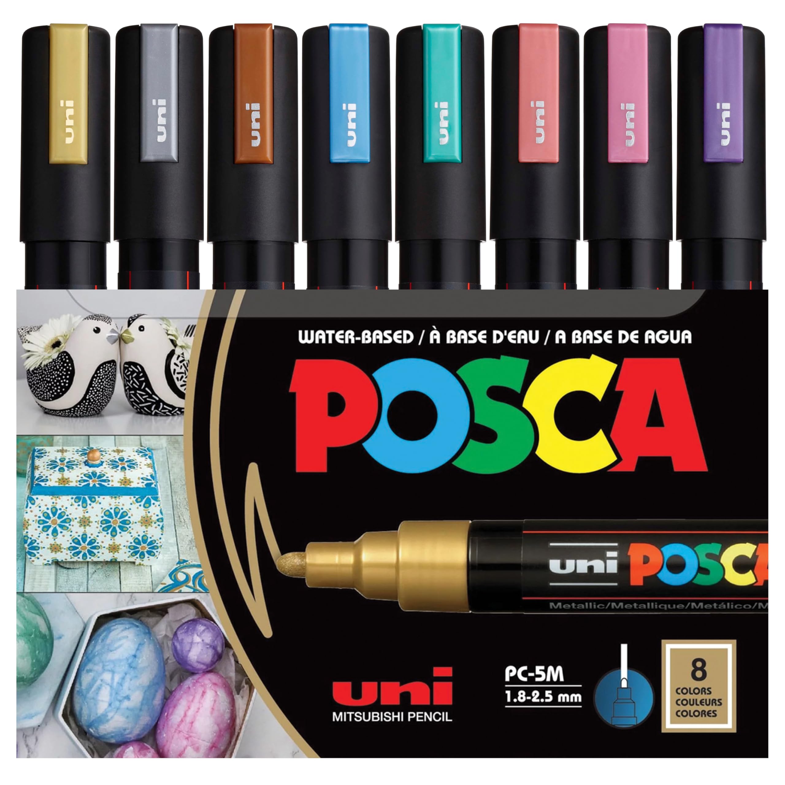 posca by uniball pastel - סט 8 יח' טושים אקריליים לציור בצבעים מטאלים של פוסקה ב5M עובי 1.8-2.5