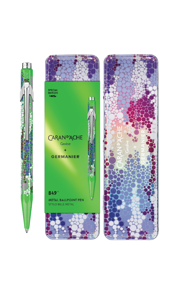 חדש! עט כדורי מסדרה 849 של קרנדאש ירוק ניאון | שיתוף פעולה עם מעצב העל גרמנייר | CARAN D’ACHE + GERMANIER LES FULGUREUSES מהדורה מיוחדת ומוגבלת 2025