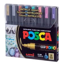 posca by uniball pastel - סט 8 יח' טושים אקריליים לציור בצבעים מטאלים של פוסקה ב5M עובי 1.8-2.5