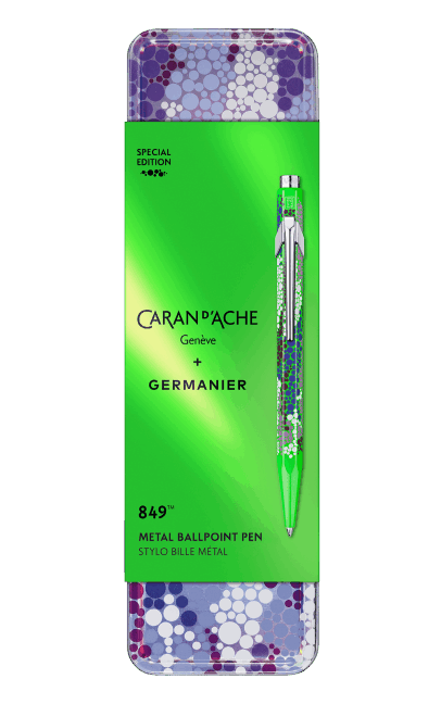 חדש! עט כדורי מסדרה 849 של קרנדאש ירוק ניאון | שיתוף פעולה עם מעצב העל גרמנייר | CARAN D’ACHE + GERMANIER LES FULGUREUSES מהדורה מיוחדת ומוגבלת 2025