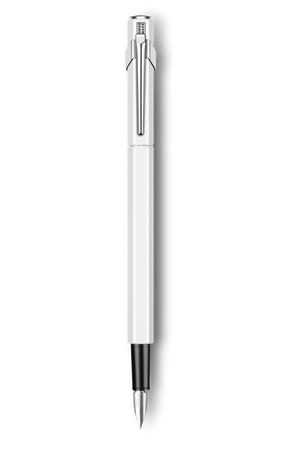 עט נובע לבן- עובי ציפורן לבחירה | Caran D'Ache Fountain Pen 849 Metal White
