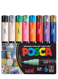 posca by uniball - 1M - סט 16 טושים אקריליים לציור פוסקה בעובי 0.7 מ"מ
