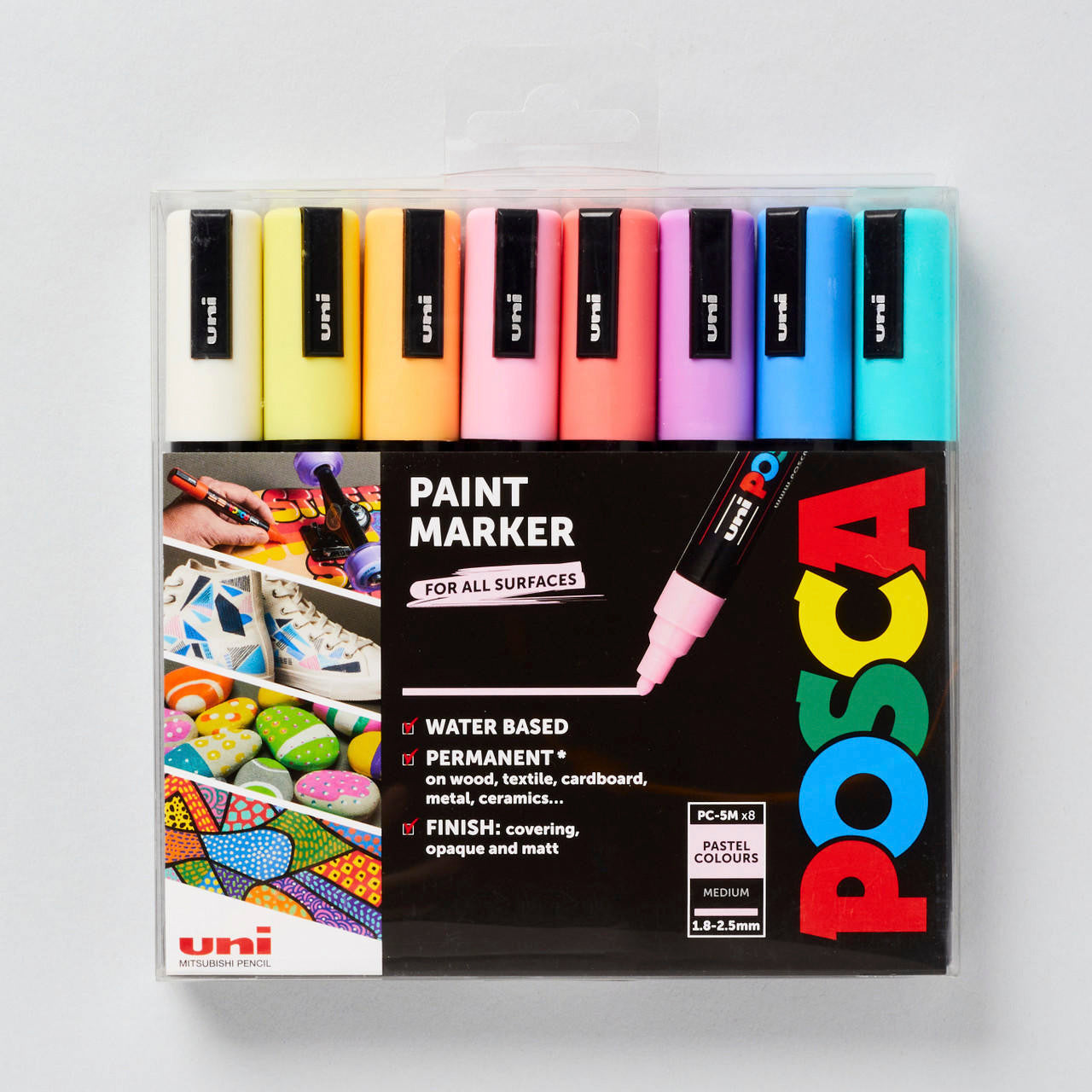 posca by uniball - 5M - סט 8 יח' טושים אקריליים לציור פוסקה בצבעי פסטל עובי 1.2-2.5 מ"מ