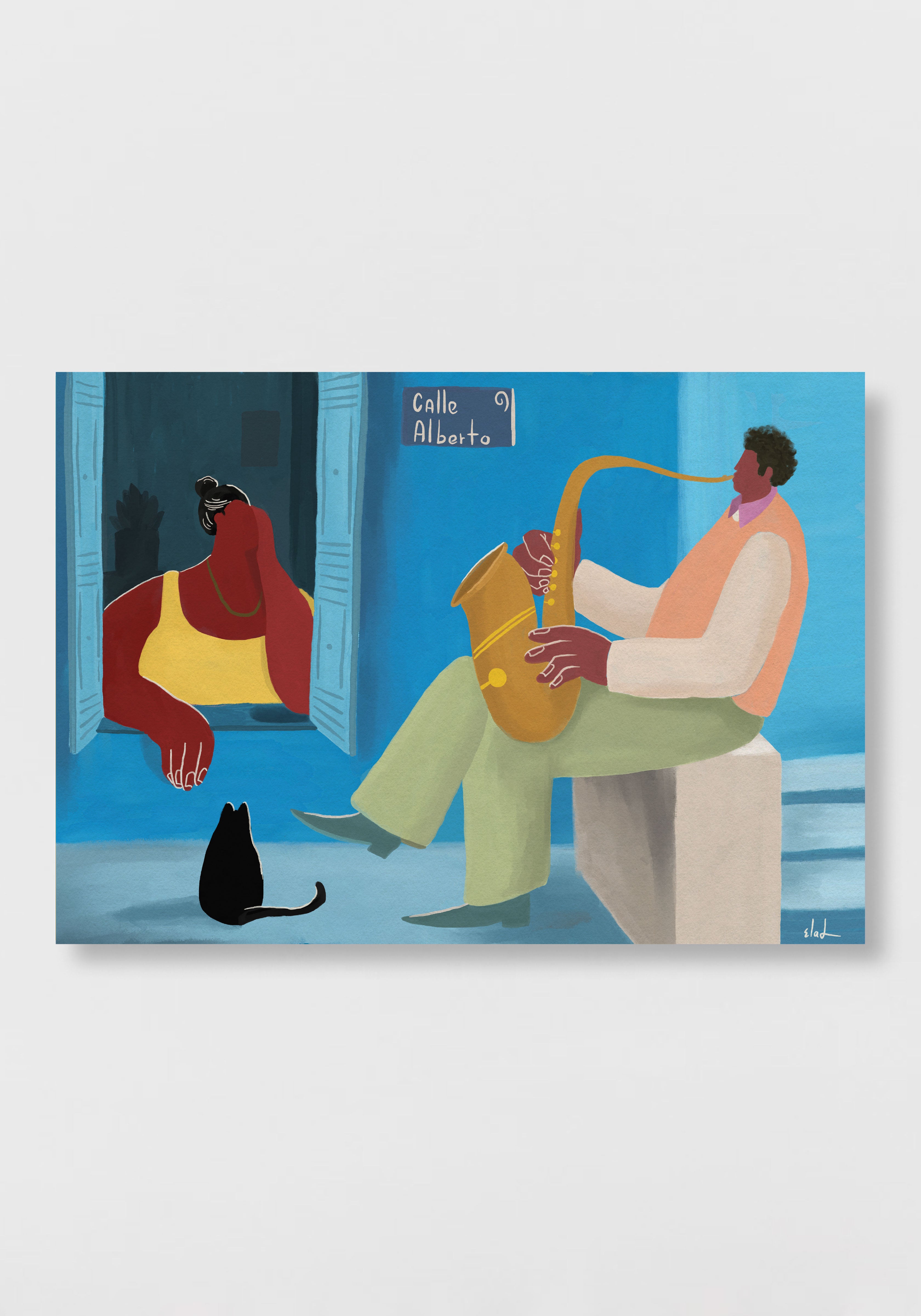 הדפס דיגיטלי לתלייה על הקיר | Saxophone Lover | מאייר- אלעד מועלם