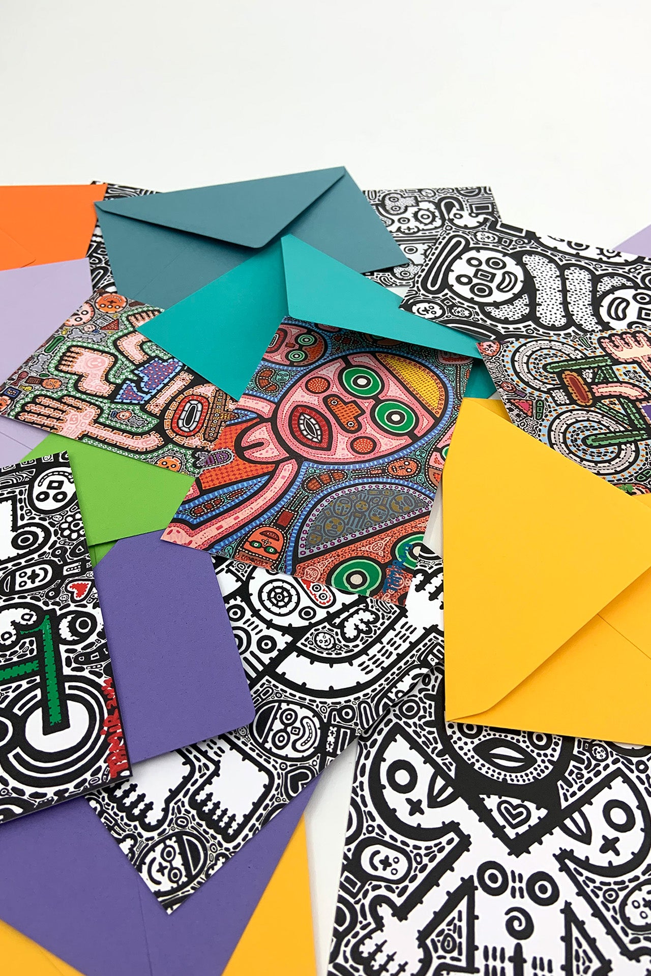 גלויה מאויירת עם מעטפה - איור של האמן תמיר שפר - Green Bicycle