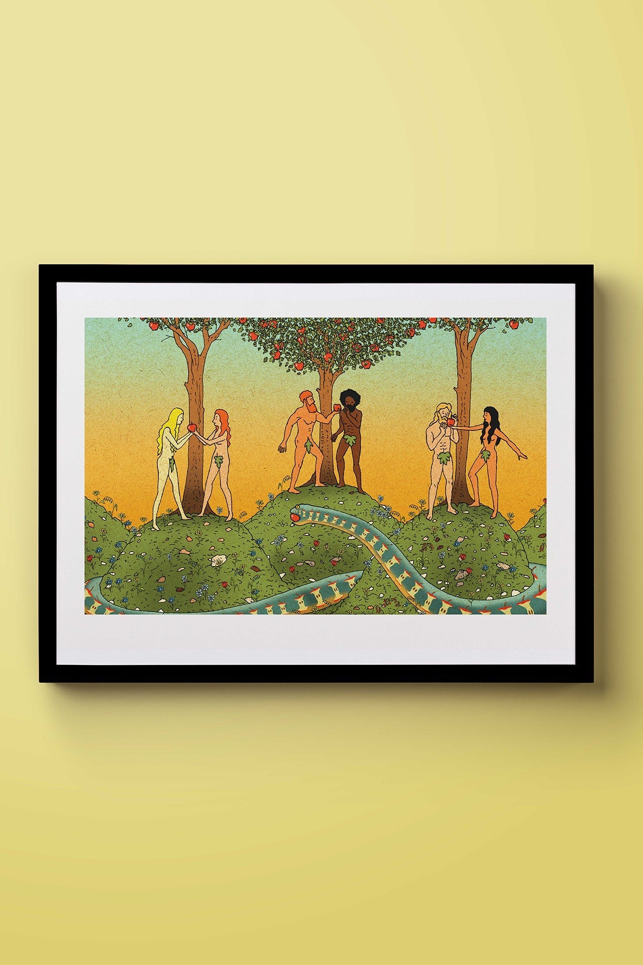 פרינט לתלייה על הקיר | חווה וחווה, אדם ואדם, אדם וחווה | מאייר- יזהר כהן