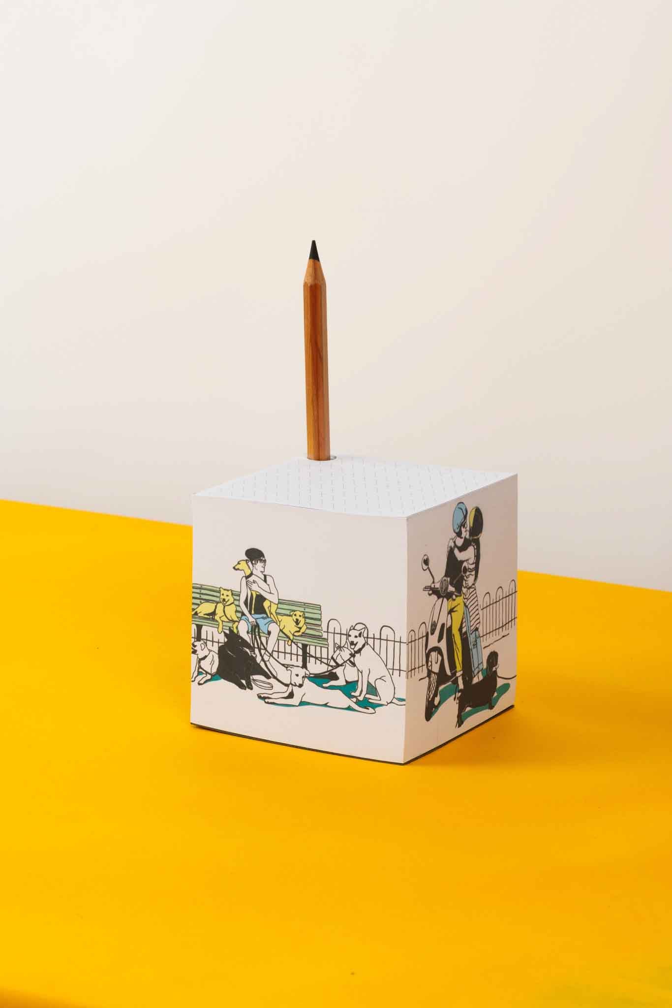 קוביית נייר לבנה מאוירת ע״י סיטיקט סטורי-שדרות רוטשילד צבעוני