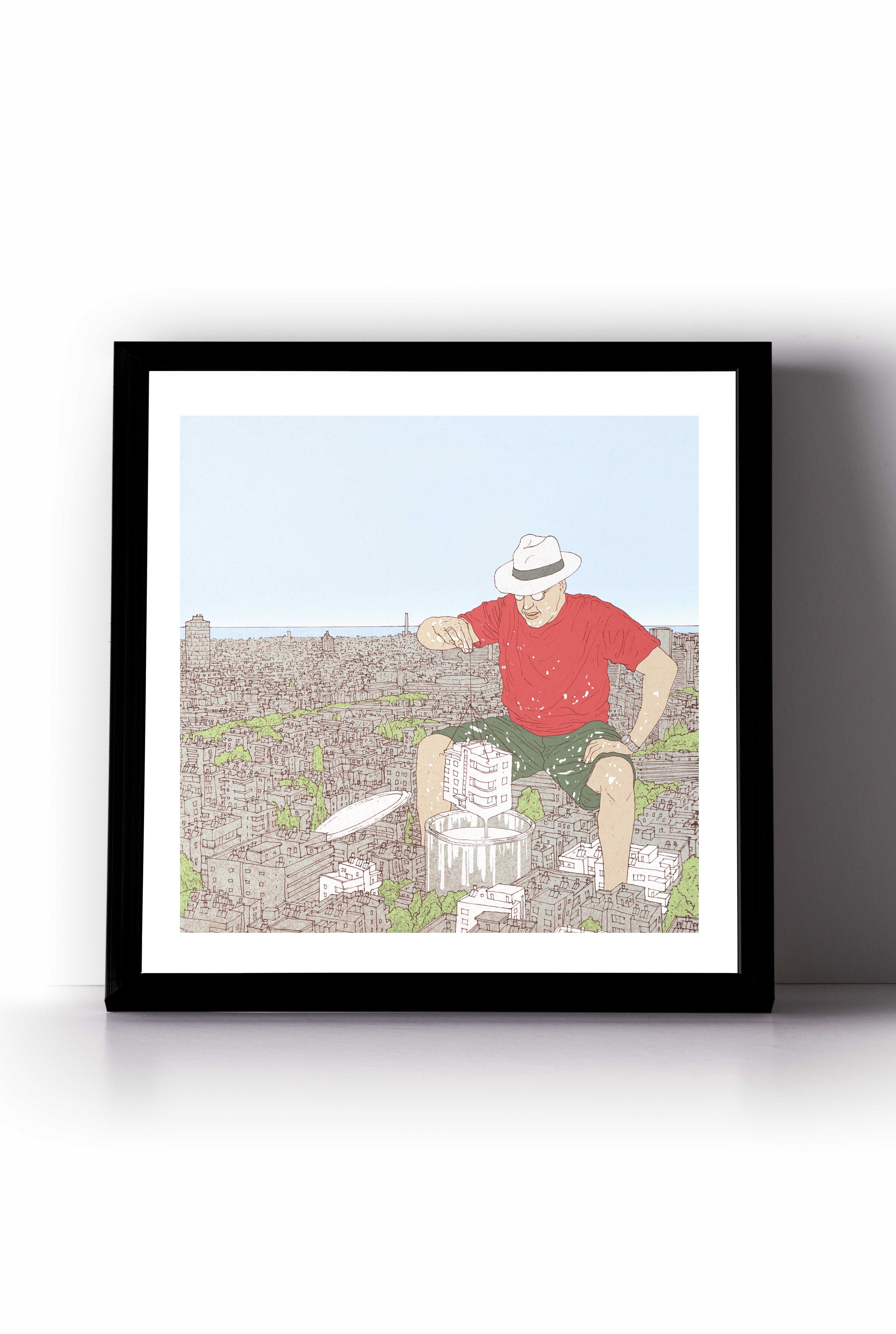 פרינט לתלייה על הקיר | העיר הלבנה | מאייר- יזהר כהן