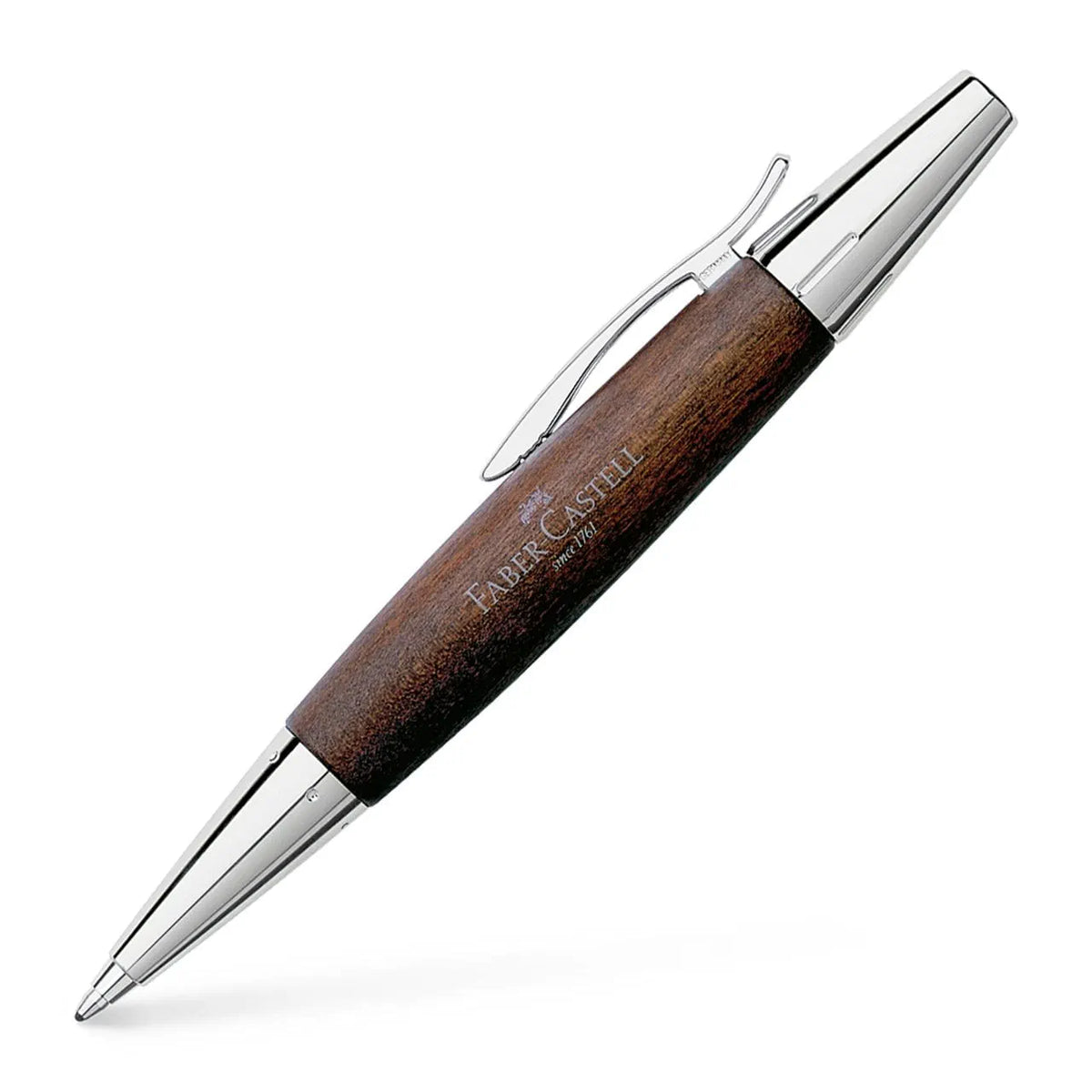 עט כדורי מעץ אגס בגימור כהה ובשילוב כרום | Faber Castell E-Motion Pearwood dark