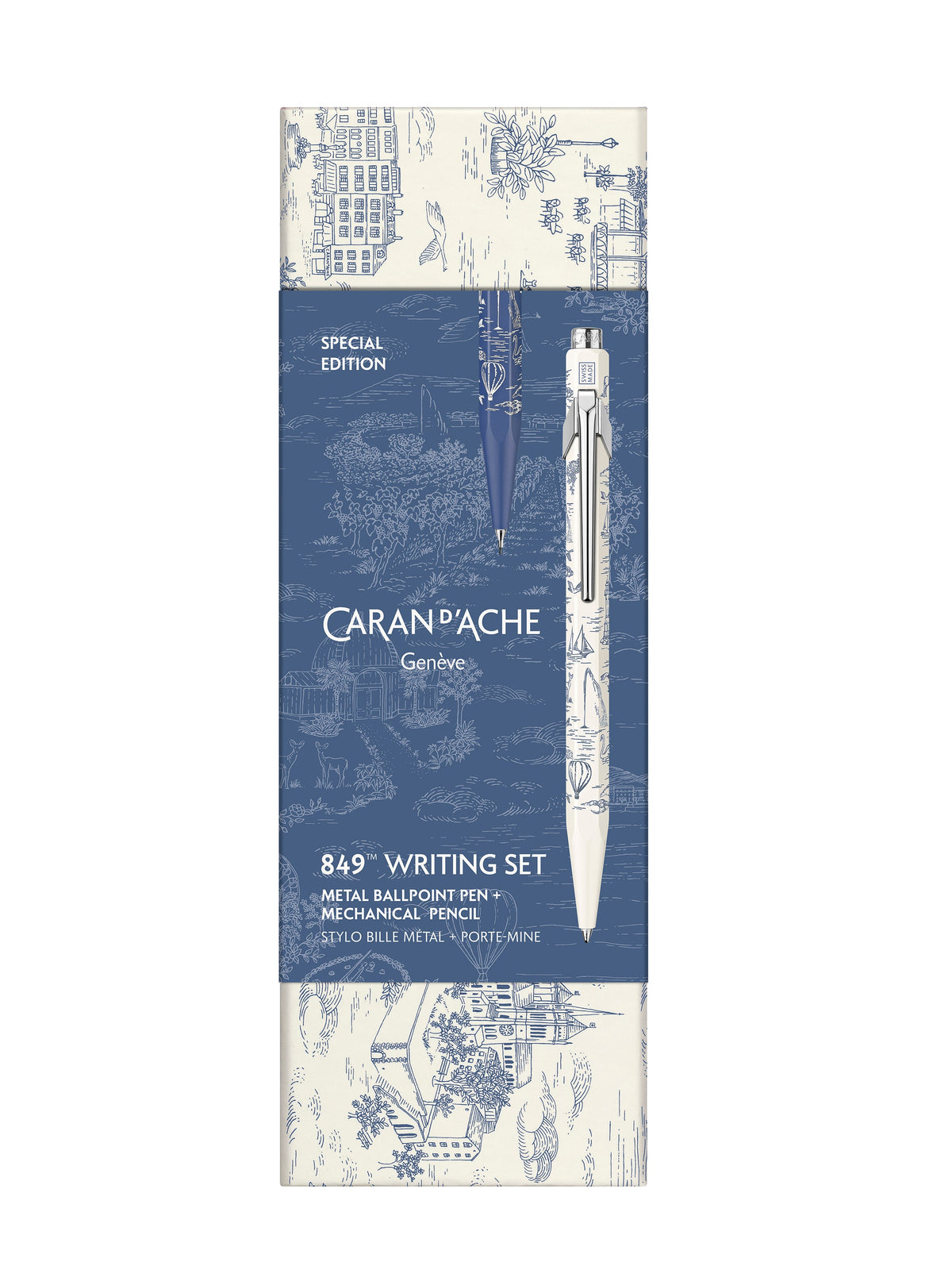 סט של עט כדורי ועיפרון מכני 0.5 מ"מ | CARAN D'ACHE 849™ WRITING SET TOILE DE JOUY