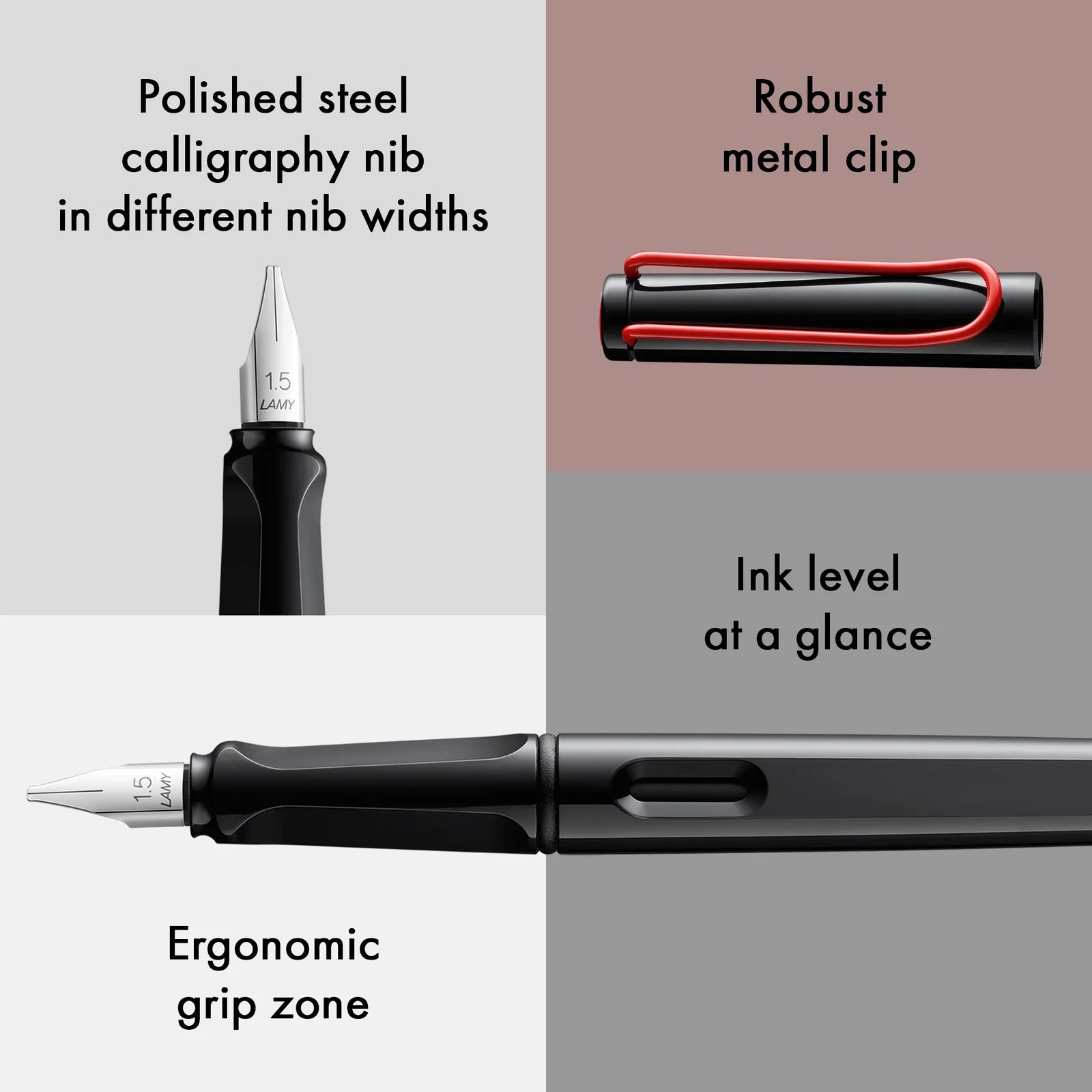 עט נובע קליגרפי שחור| עובי ציפורן לבחירה | LAMY Joy Black