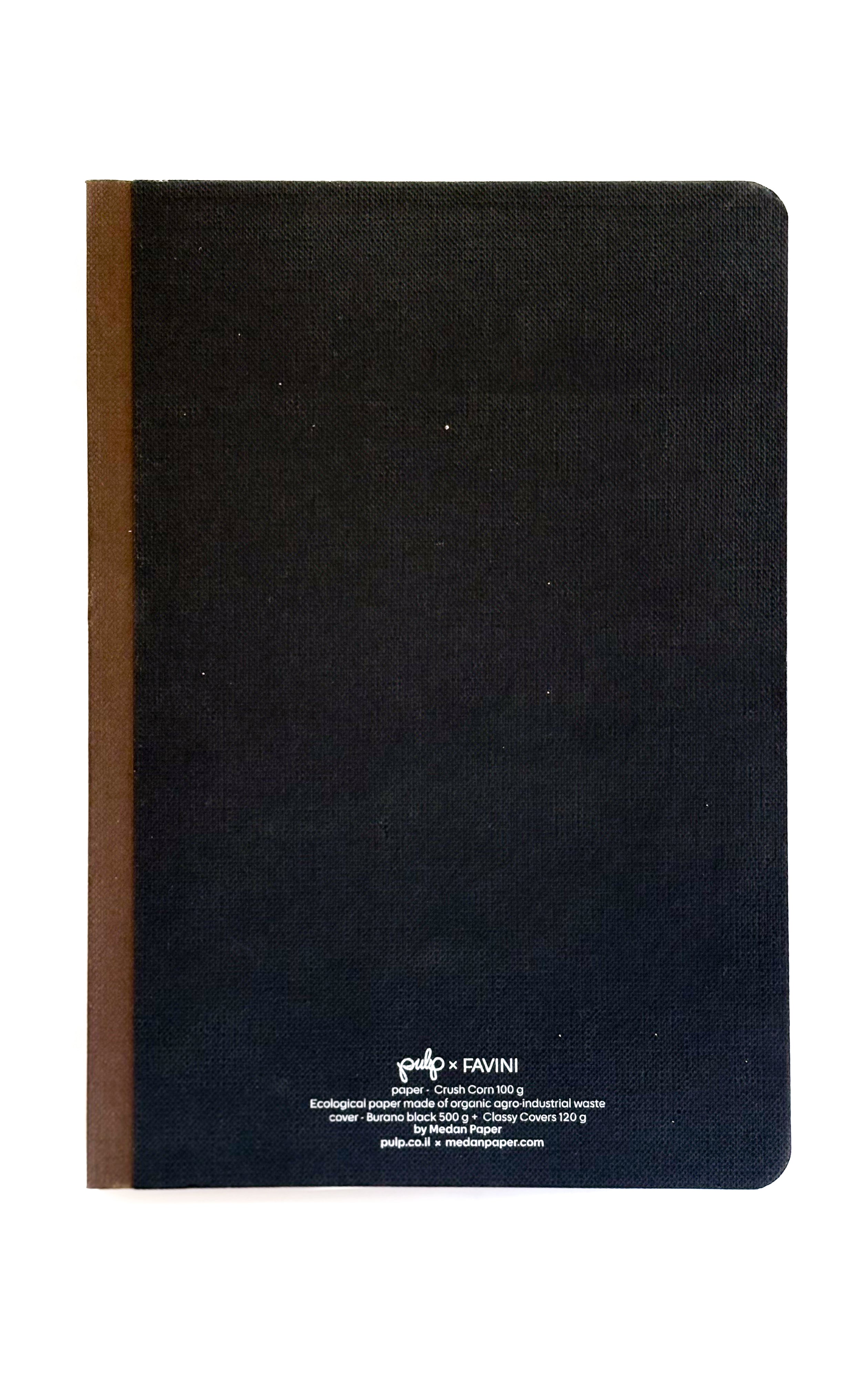 מחברת חלקה בתפירת פשתן מתאימה לסקצ'בוק  | גודל A5 | נייר אורגני משאריות תירס  | צבעי כריכה לבחירה