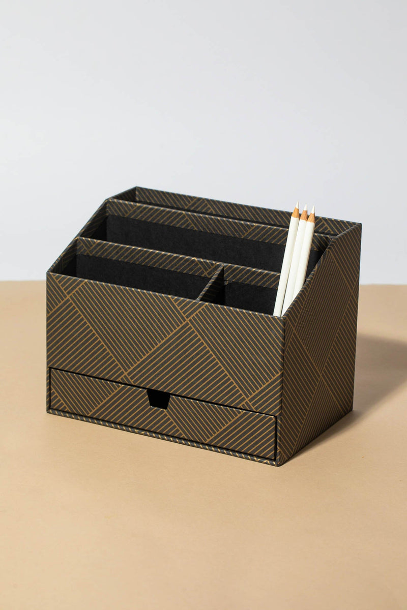 אורגנייזר שולחני מקרטון שחור זהב - דגם גרטה