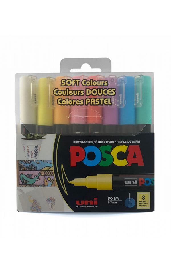 posca by uniball pastel -סט 8 יח' טושים אקריליים בצבעי פסטל לציור פוסקה