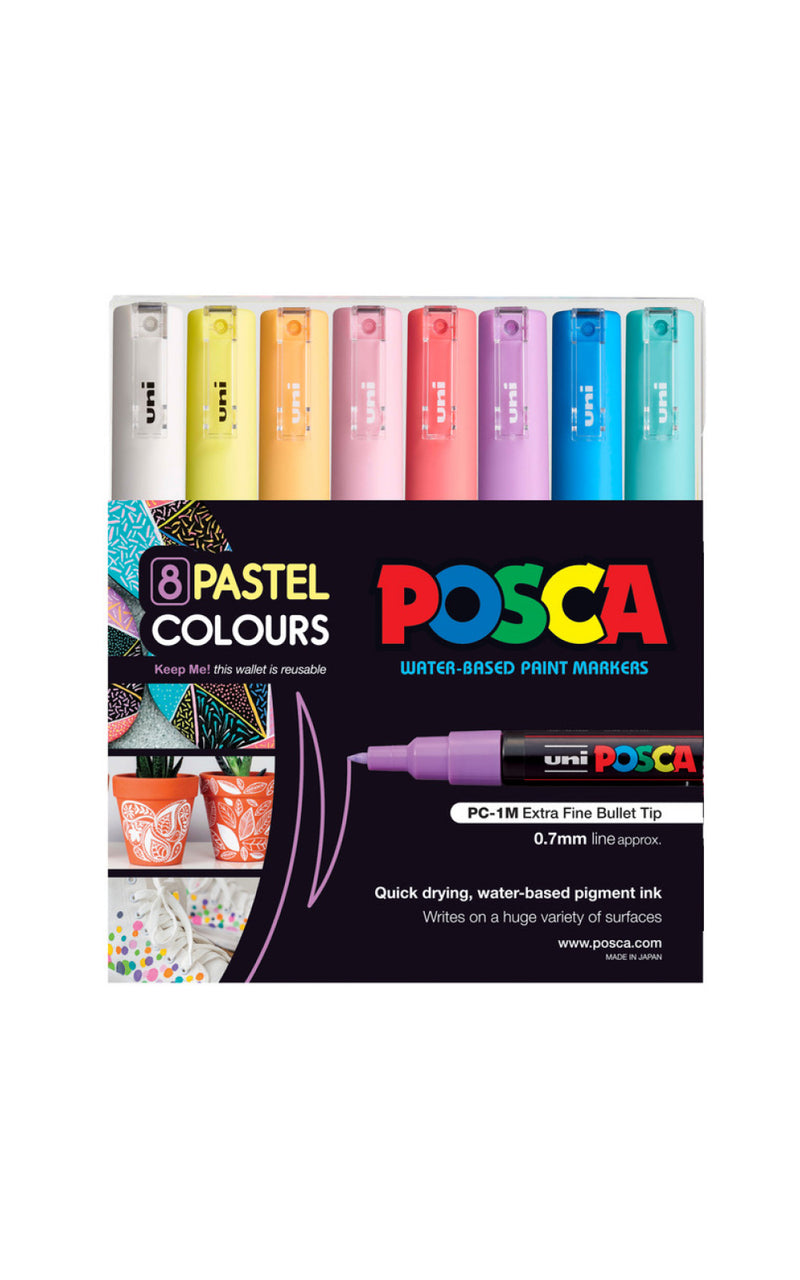 posca by uniball pastel -סט 8 יח' טושים אקריליים בצבעי פסטל לציור פוסקה