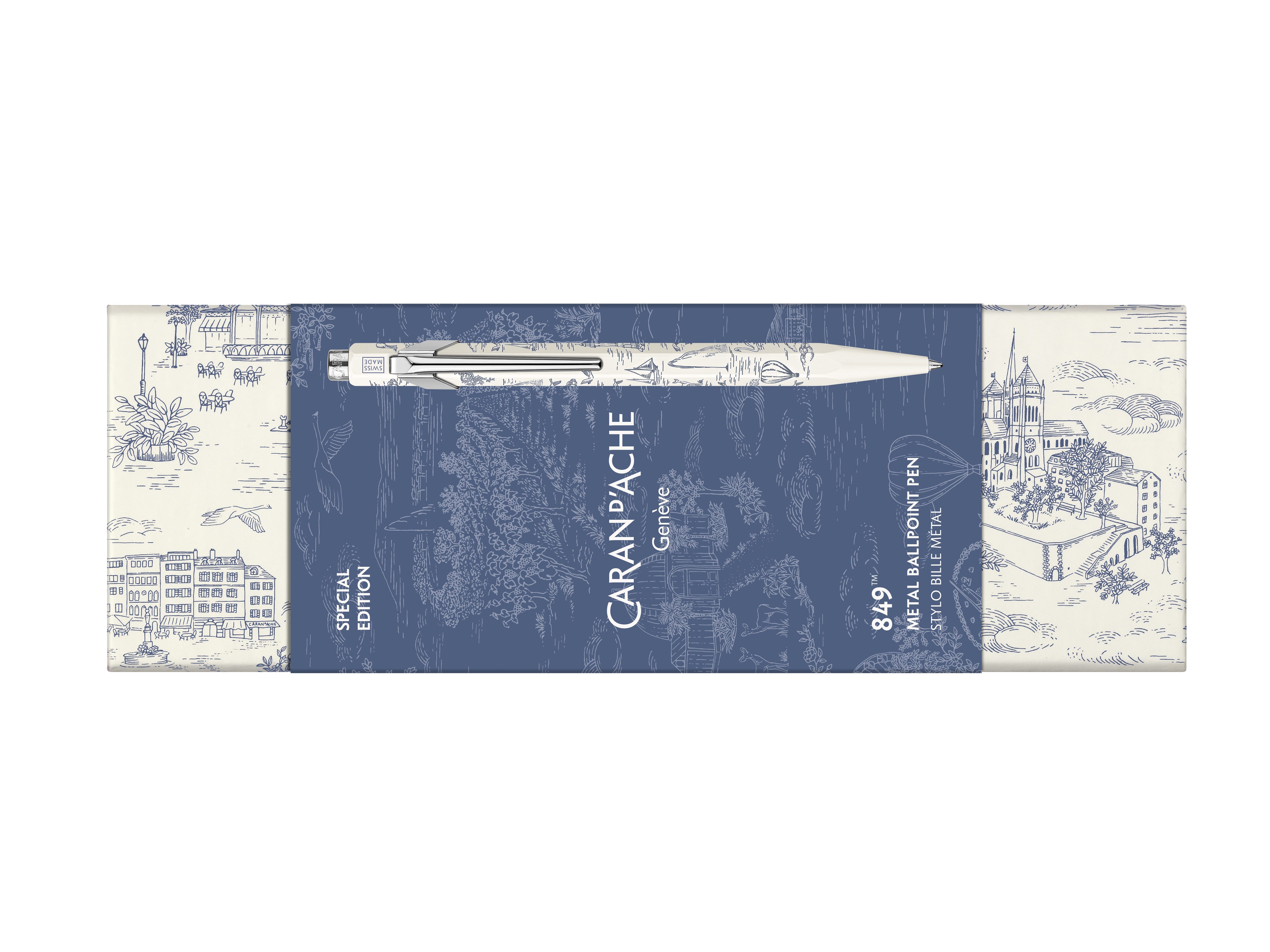 עט כדורי לבן מאוייר | CARAN D'ACHE 849™ BALLPOINT PEN TOILE DE JOUY