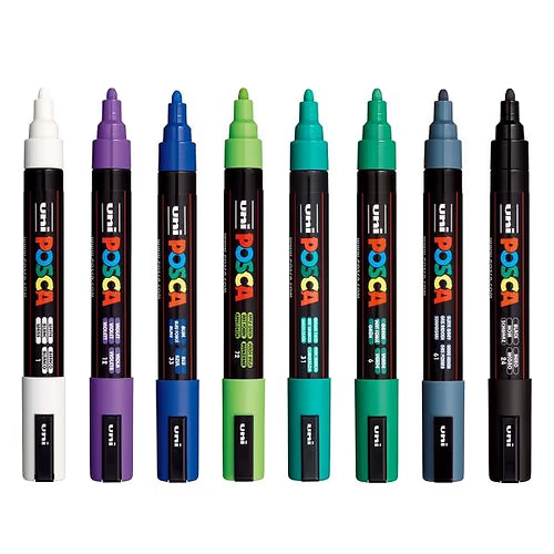 posca  by uniball - 5M - סט 8 יח' טושים אקריליים לציור פוסקה דגם COOL עובי 1.8-2.5 מ"מ