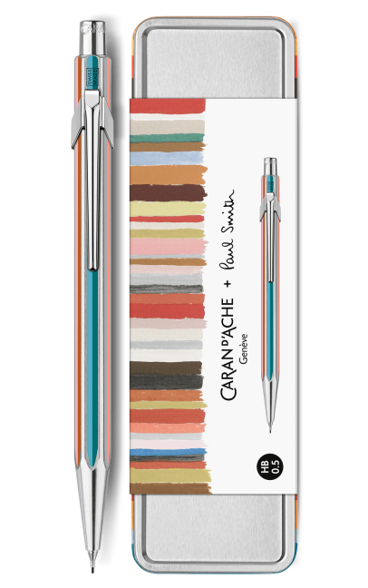 עיפרון מכני 0.5 מ"מ כסוף ומפוספס | CARAN D’ACHE + Paul Smith Grey Silver Mechanical Pencil  (0.5mm)