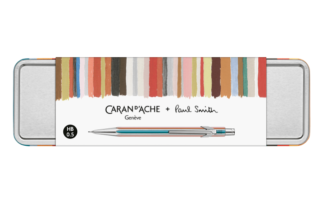 עיפרון מכני 0.5 מ"מ כסוף ומפוספס | CARAN D’ACHE + Paul Smith Grey Silver Mechanical Pencil  (0.5mm)