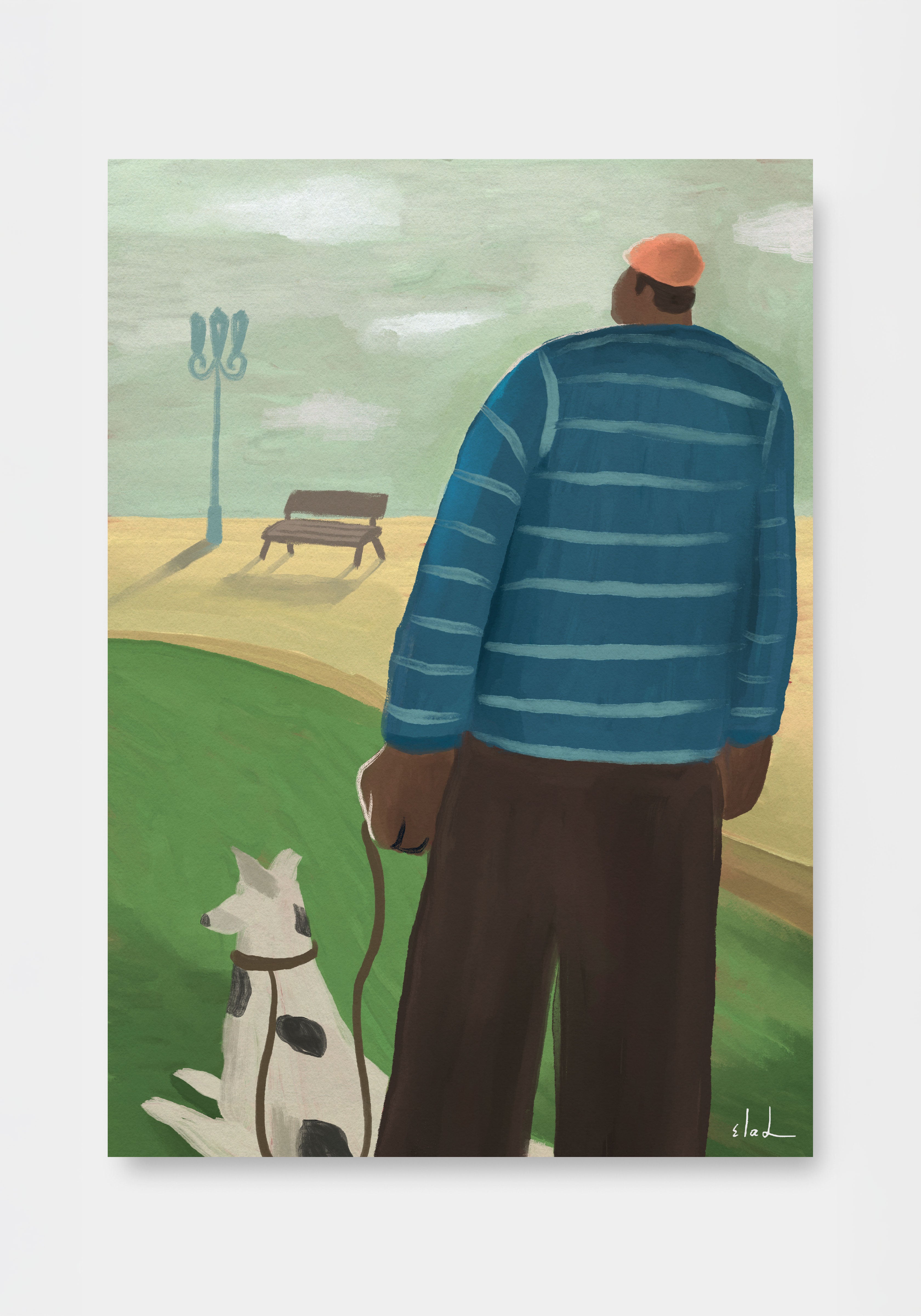 הדפס דיגיטלי לתלייה על הקיר | Man&dog | מאייר- אלעד מועלם