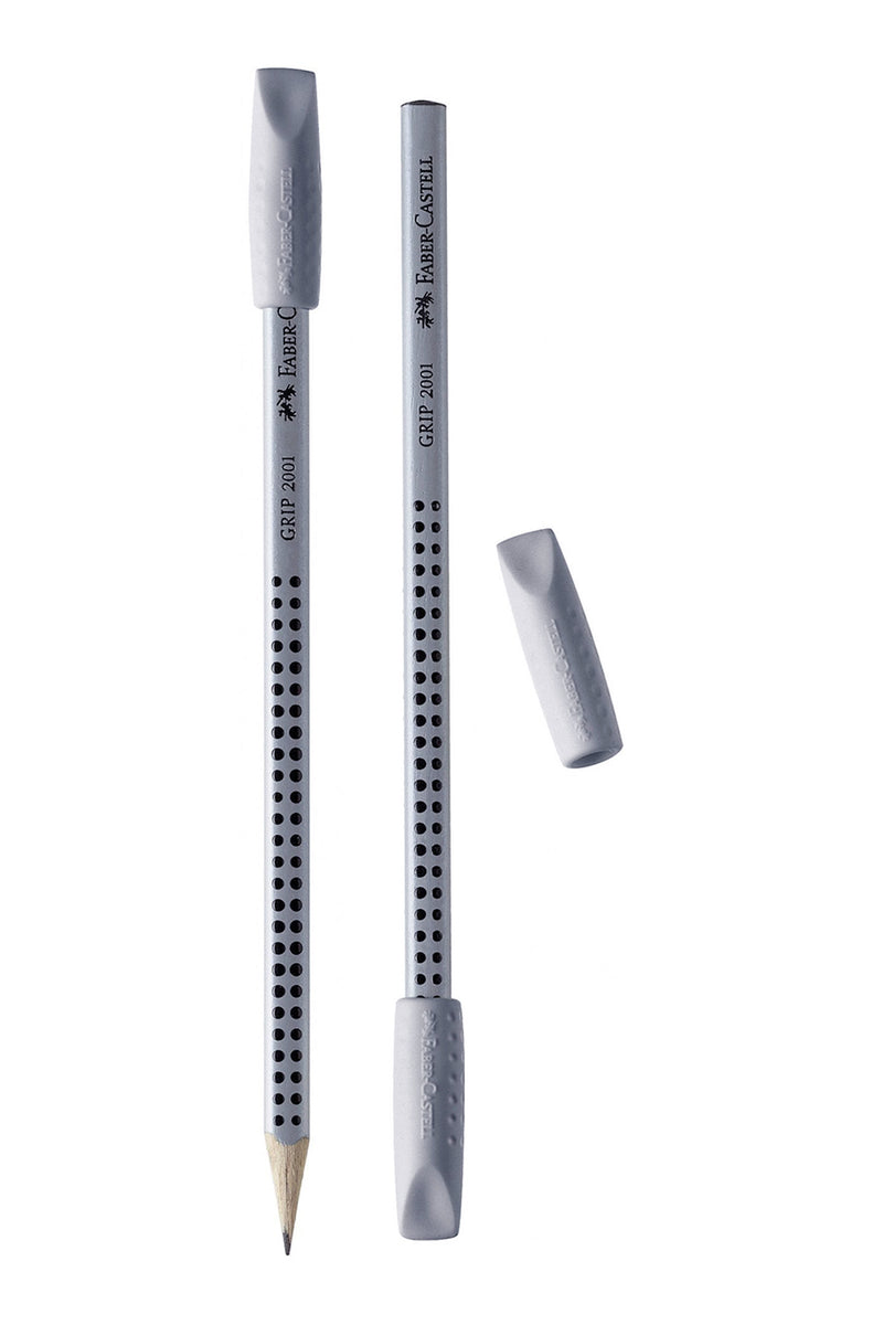 זוג מחקים שהם גם מכסה לעיפרון בצבע אפור - של חברת Faber Castell - לעיפרון בקוטר 7 מ"מ