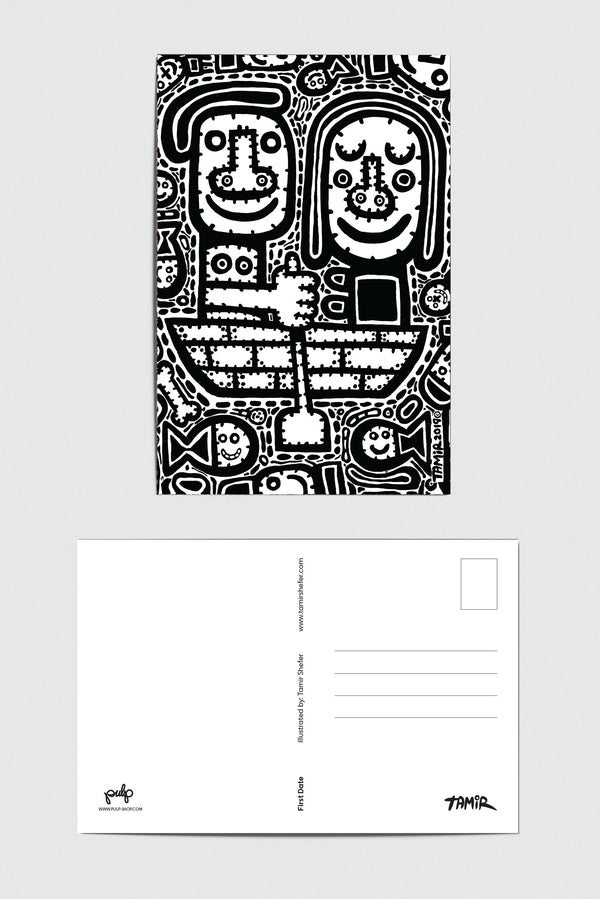 גלויה מאויירת עם מעטפה - איור של האמן תמיר שפר - First Date