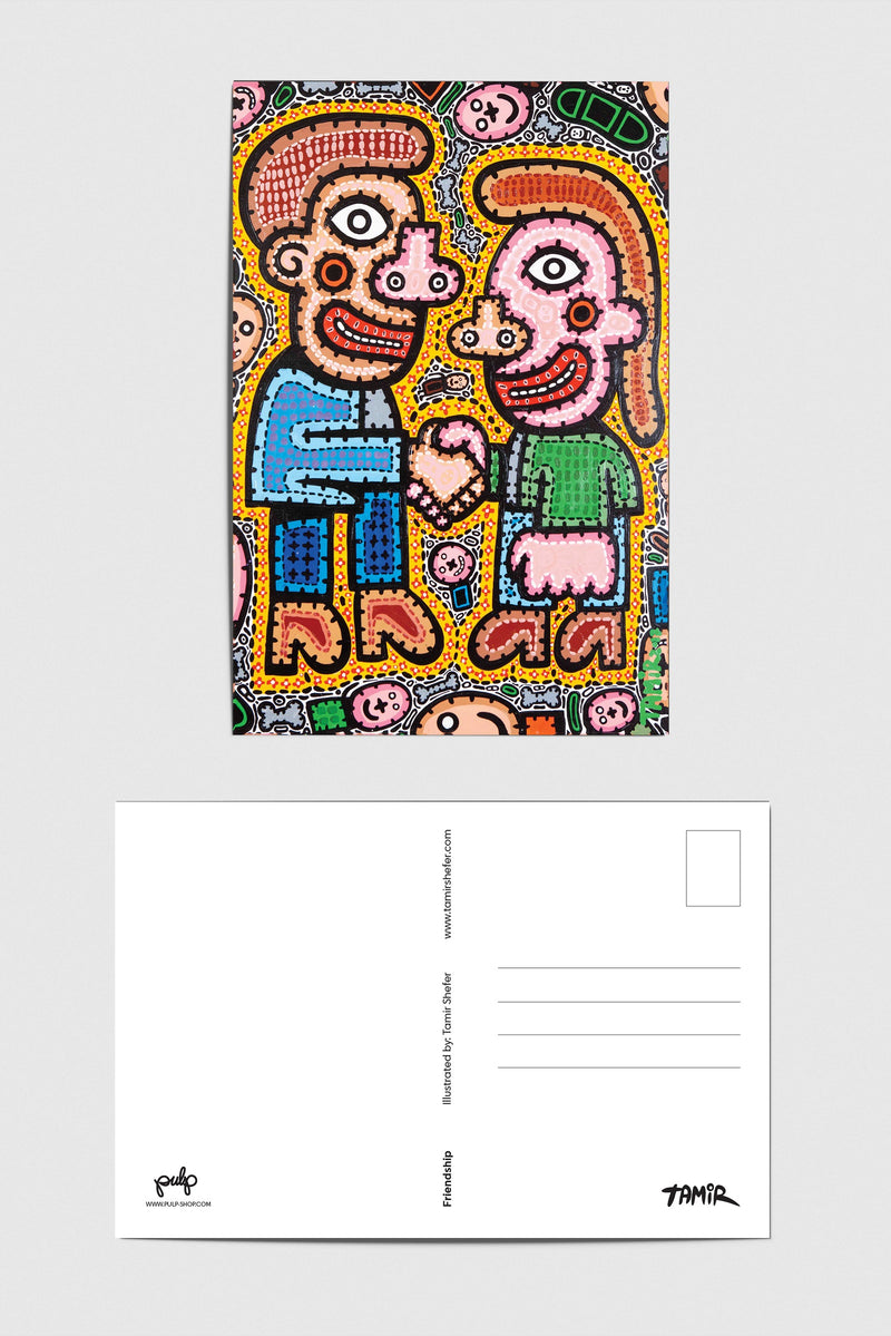 גלויה מאויירת עם מעטפה - איור של האמן תמיר שפר - Friendship