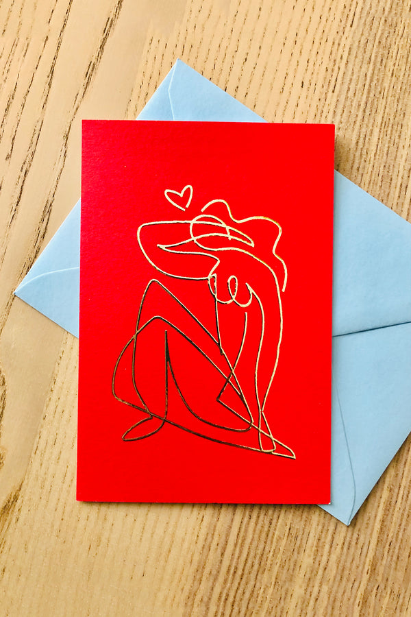 Red Nude - גלויה מאויירת מושבחת עם מעטפה - איור חן מכבי