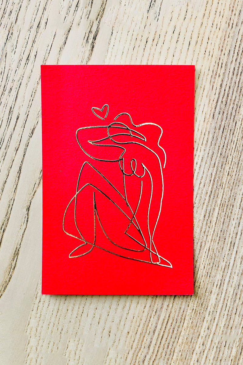 Red Nude - גלויה מאויירת מושבחת עם מעטפה - איור חן מכבי