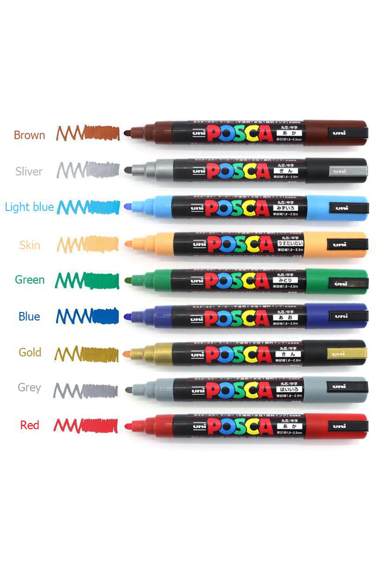 posca  by uniball - 3M - סט 8 יח' טושים אקריליים לציור פוסקה בעובי 0.9-1.3 מ"מ